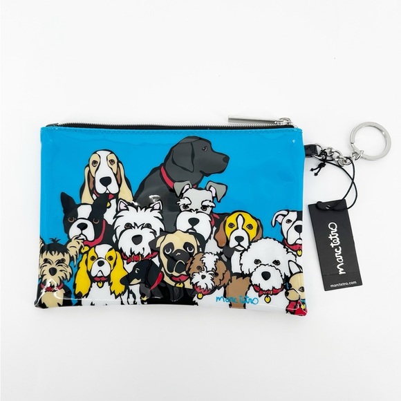 NWT Marc Tetro Dog Cosmetics Bag Blue Vinyl Makeup Pencil Zip Pouch - Picture 1 of 4